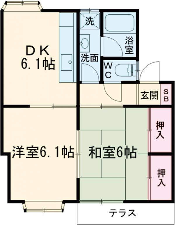 グランドメゾン 1号館(2DK/1階)の間取り写真