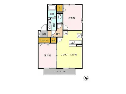 アプローズスクエア B棟(2LDK/1階)の間取り写真