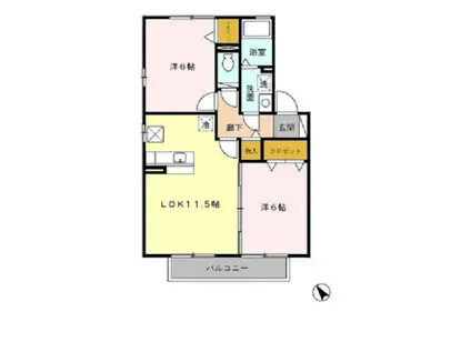 アプローズスクエア B棟(2LDK/1階)の間取り写真