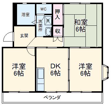 サテンコート(3DK/2階)の間取り写真