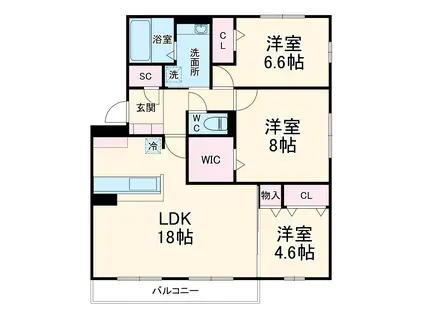 ティアラⅠ(3LDK/3階)の間取り写真