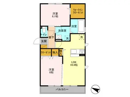 翡翠館Ⅲ(2LDK/2階)の間取り写真