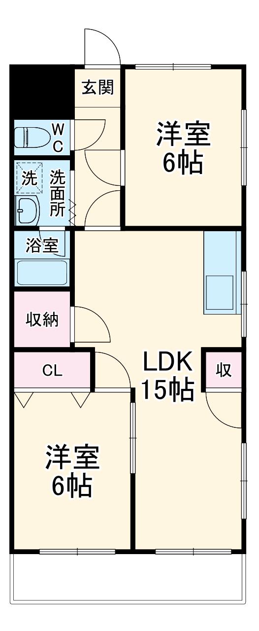 エイコウビル(2LDK/3階)の間取り写真