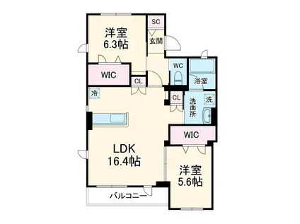 シーズンステージ本山Ⅱ(2LDK/2階)の間取り写真