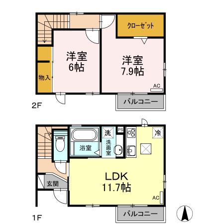 名鉄豊川線 諏訪町駅 徒歩27分 2階建 築8年(2LDK)の間取り写真
