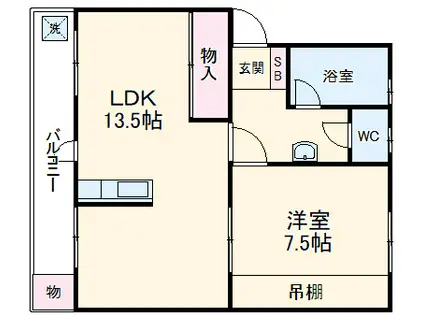 第一山仁ハイツ(1LDK/5階)の間取り写真