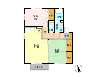 エスコルタ新町A(2LDK/2階)の間取り写真