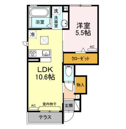 DーROOM京和風穂波Ⅰ(1LDK/1階)の間取り写真