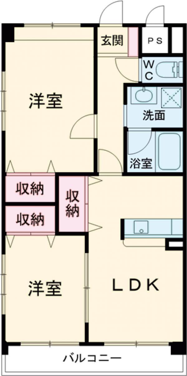 両毛線 国定駅 徒歩22分 4階建 築21年(2LDK/2階)の間取り写真