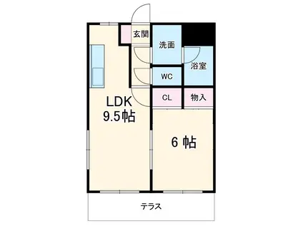 鏡島REINA(1LDK/1階)の間取り写真