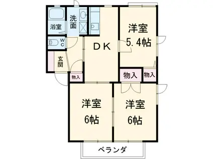 グランヴェルジュB(3DK/1階)の間取り写真