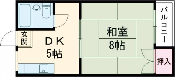 コーポオオガキ(1DK/2階)の間取り写真