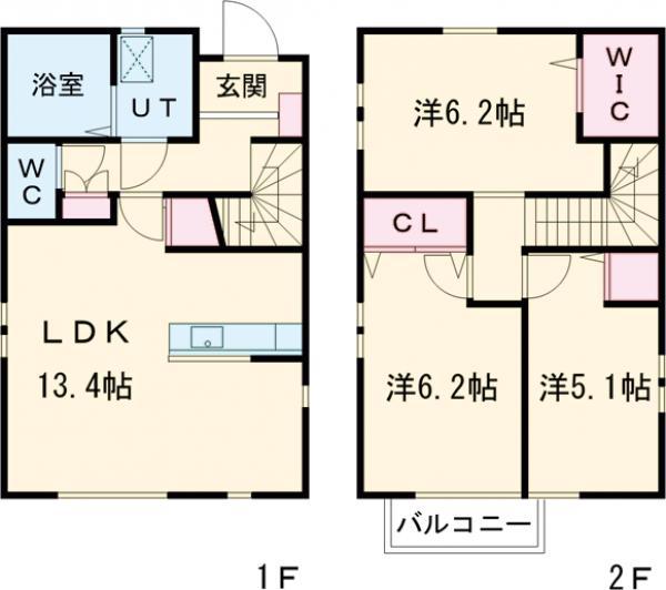 宇都宮芳賀ライト線 峰駅 徒歩7分 2階建 築11年(3LDK)の間取り写真
