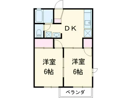 ベルジュールB(2DK/2階)の間取り写真