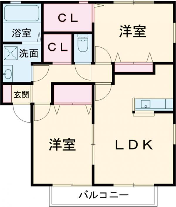 ブランクルールB(2LDK/1階)の間取り写真