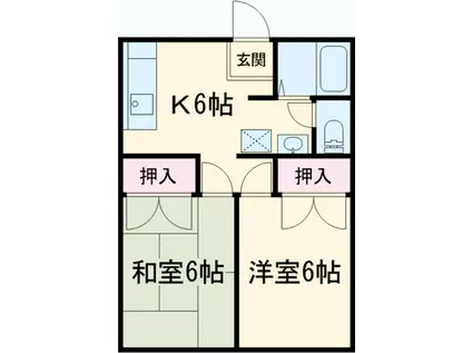 カシノキハイツ(2DK/2階)の間取り写真