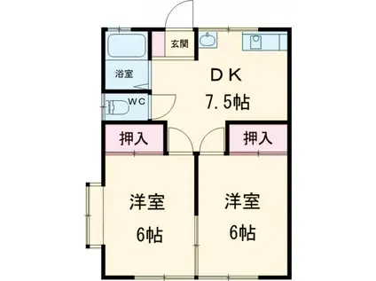 両毛線 岩宿駅 徒歩48分 1階建 築34年(2DK)の間取り写真