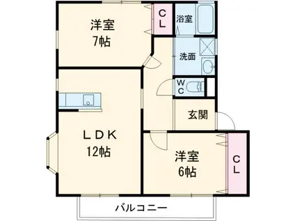 グリーンヒル大久保(2LDK/1階)の間取り写真