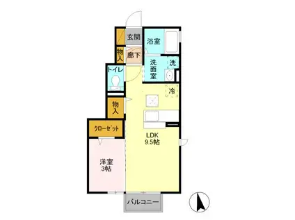 イル・ソーレ350(1LDK/1階)の間取り写真