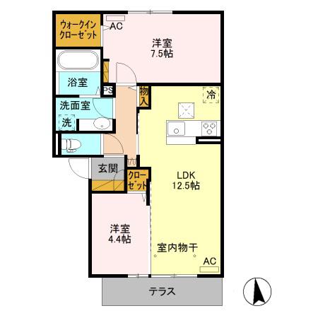 VILLA PATIO(2LDK/1階)の間取り写真