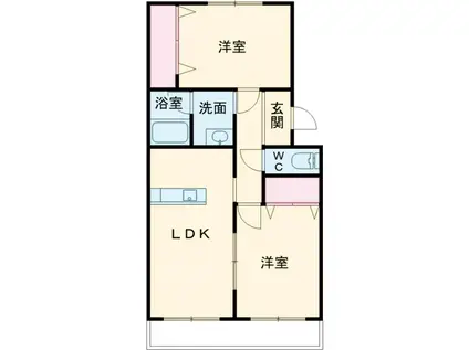 東武伊勢崎・大師線 新伊勢崎駅 徒歩57分 3階建 築22年(2LDK/2階)の間取り写真