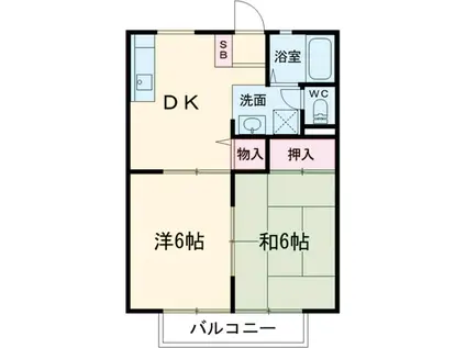 千波ハイツA棟(2DK/2階)の間取り写真