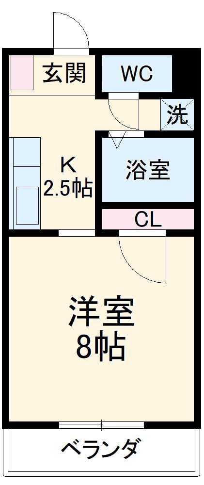 グレイスコート(1K/2階)の間取り写真