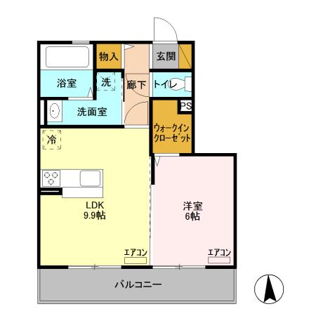 プラウドパークス朝倉(1LDK/2階)の間取り写真