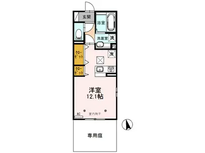 クレシア(ワンルーム/1階)の間取り写真