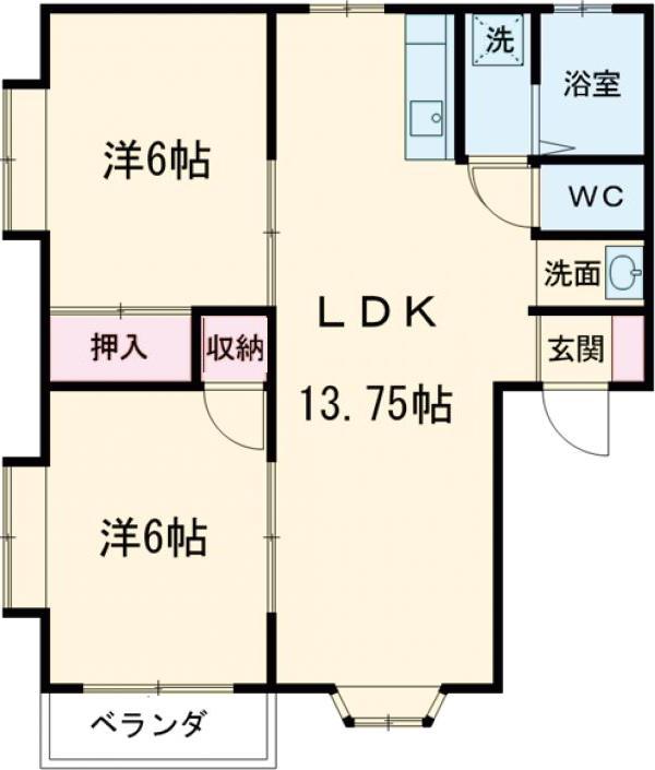 グリタパークサイドB(2LDK/2階)の間取り写真