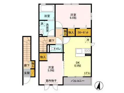 アクアパーム D(2DK/2階)の間取り写真