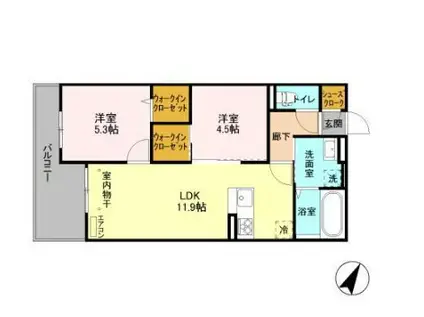 ウエスト レジデンス(2LDK/2階)の間取り写真