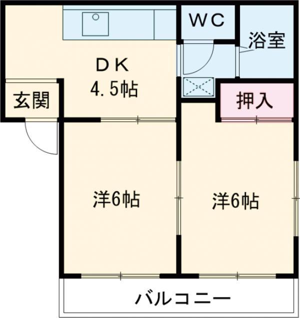 コスモハイツC棟(2DK/2階)の間取り写真