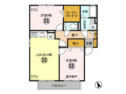 オークタウンA(2LDK/2階)の間取り写真