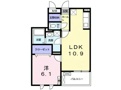 ミ・カーサⅡ(1LDK/2階)の間取り写真