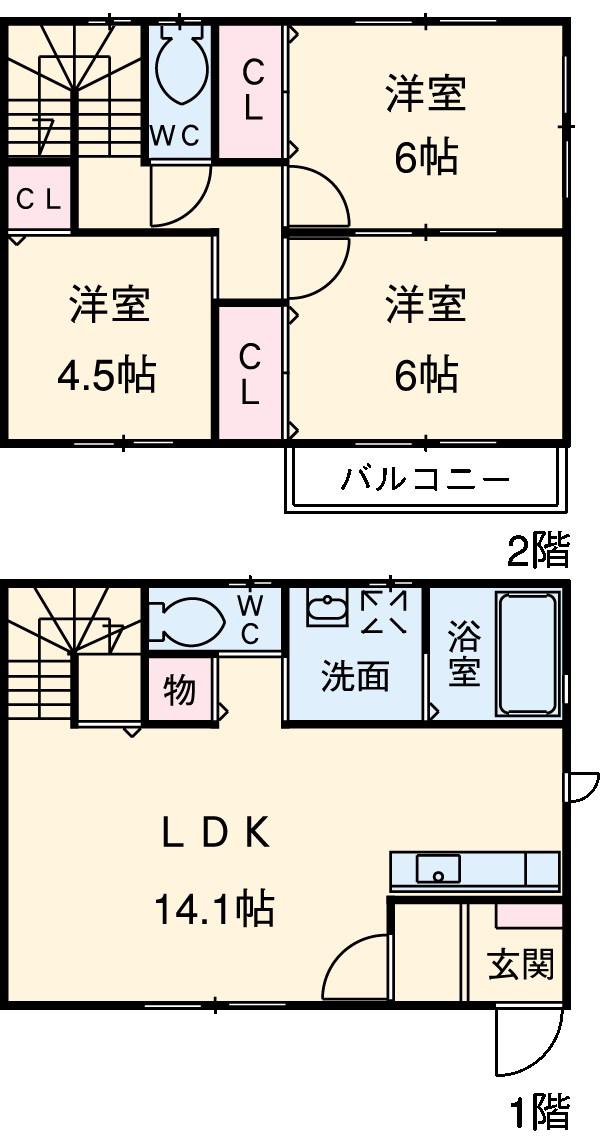 名古屋臨海高速鉄道 中島駅(愛知) 徒歩16分 2階建 築12年(3LDK)の間取り写真