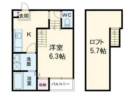 STABILITA道下町(1K/2階)の間取り写真