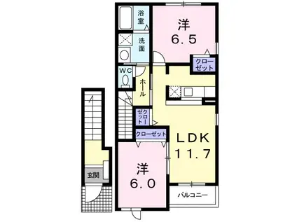 ウェール(2LDK/2階)の間取り写真
