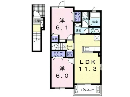 ゴールド シュラインⅠ(2LDK/2階)の間取り写真