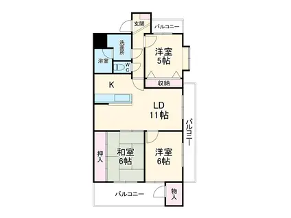 JINハイツ富田浜(3LDK/1階)の間取り写真