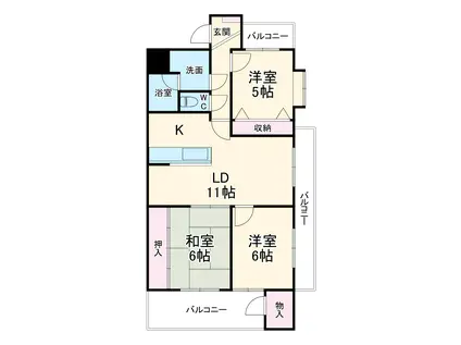 JINハイツ富田浜(3LDK/4階)の間取り写真