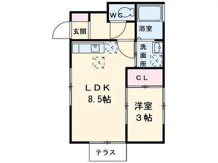 アンピア(1LDK/1階)の間取り写真
