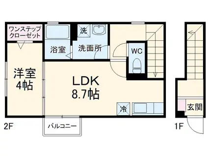アンピア(1LDK/2階)の間取り写真