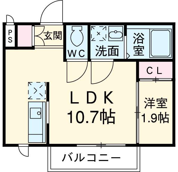 近鉄名古屋線 伏屋駅 徒歩5分 4階建 築12年(1LDK/3階)の間取り写真