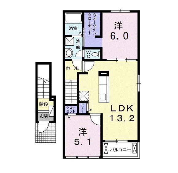 ディアコート Ⅰ(2LDK/2階)の間取り写真