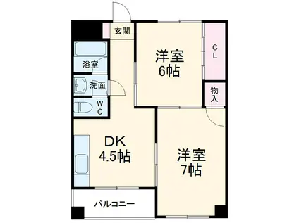 第2三鈴ビル(2K/4階)の間取り写真