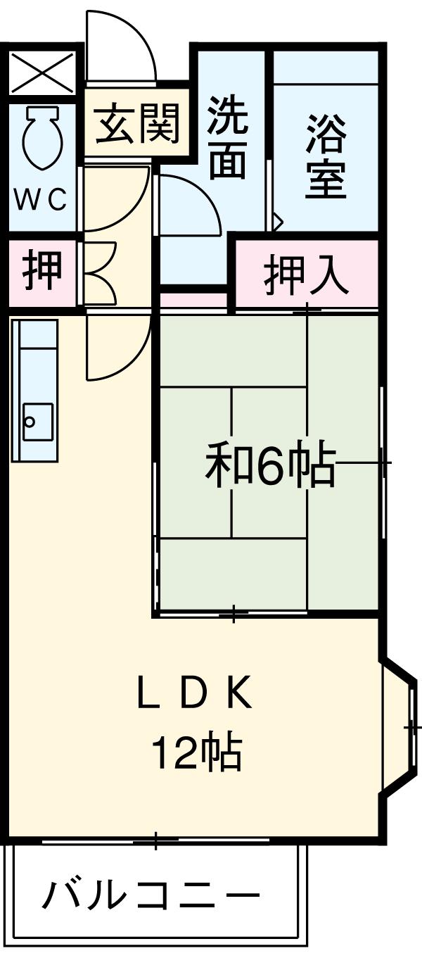 グランドヒルズ当知5番館(1LDK/2階)の間取り写真