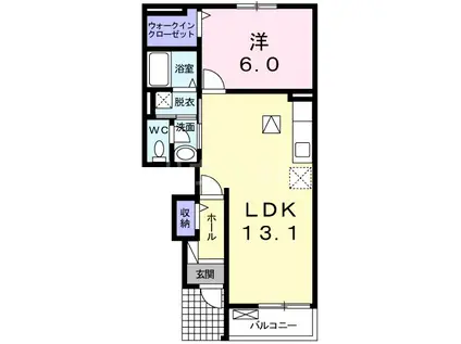エスポワール北丘(1LDK/1階)の間取り写真