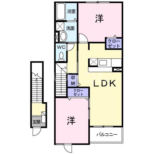 アンソレイエⅠ(2LDK/2階)の間取り写真