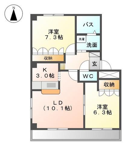 ナミアピアⅡ(2LDK/1階)の間取り写真